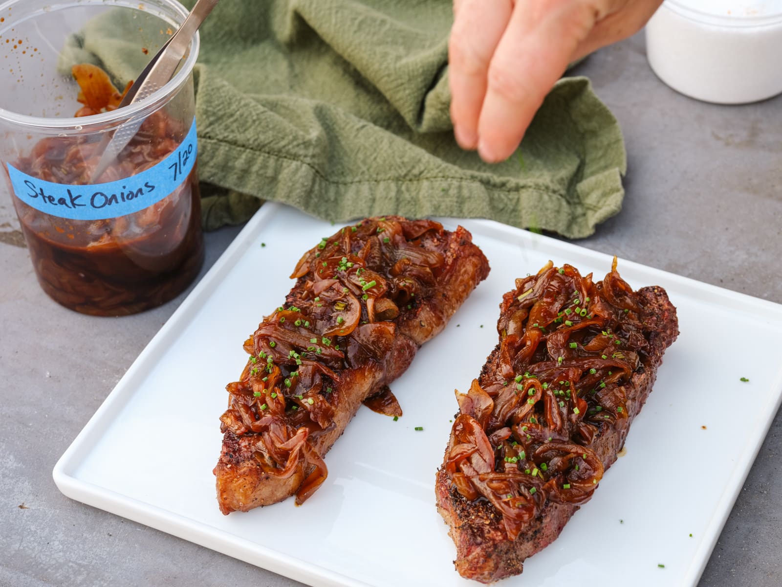 Grilled New York Strip with Steak Onions