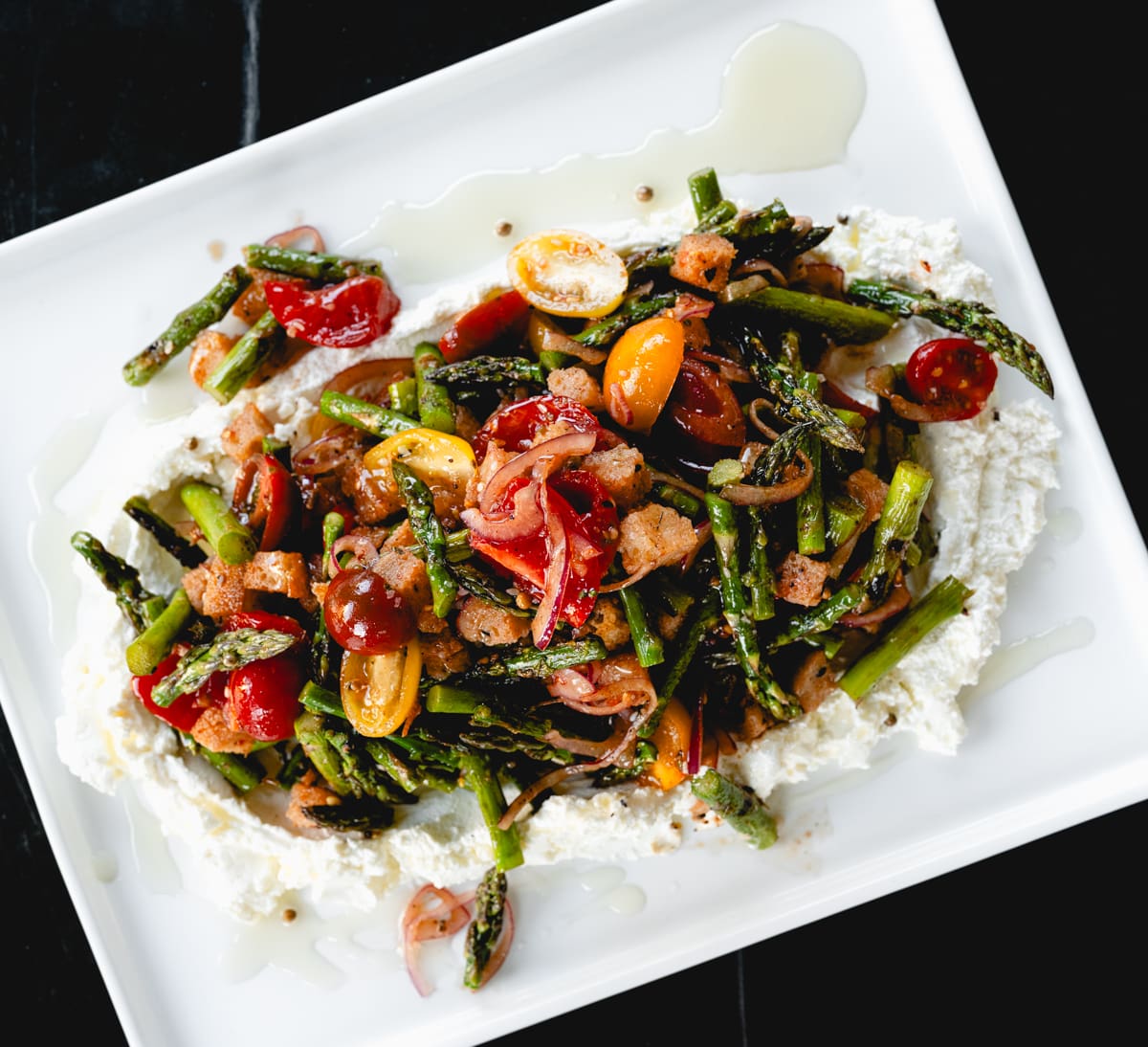 Panzanella Salad with Grilled Asparagus & Tomato